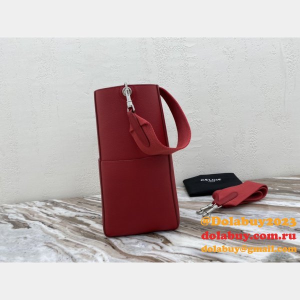 Discount Celine Sangle Seau Bucket Bag Red Calfskin