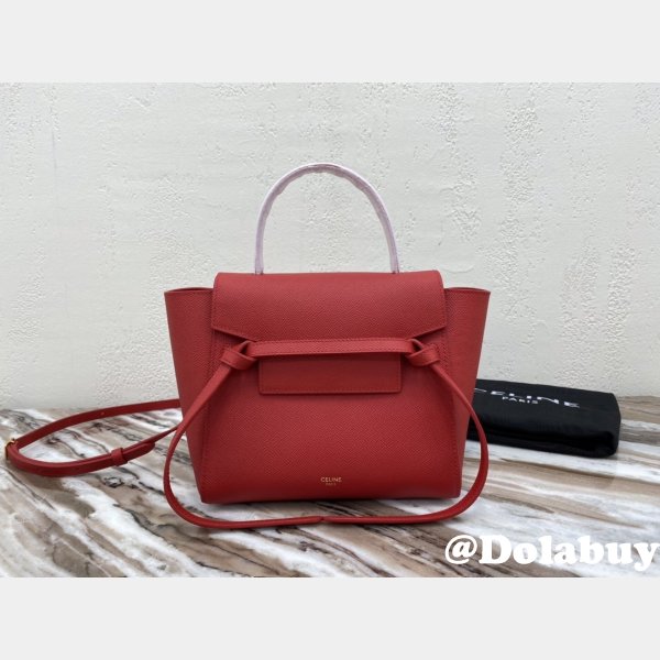 Celine cheap nano belt red bag in grained calfskin