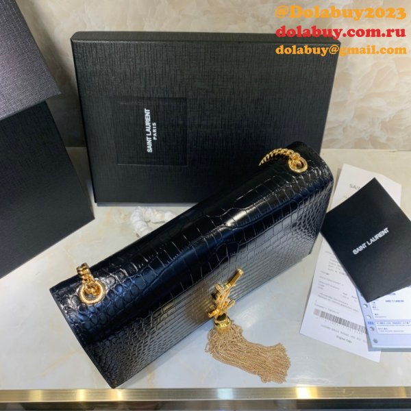 YSL Cheap Saint Laurent Crocodile pattern 24cm Black Bag