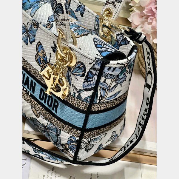 Blue/Pink Christian Dior Fake 9027 Five Grid Embroidery Lady Bag