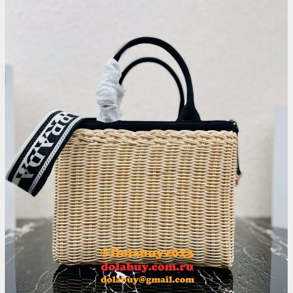 Top Quality Best prada Wicker and canvas tote bag