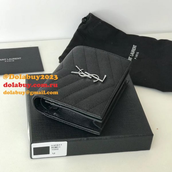 Fake YSL Saint Laurent Short MONOGRAM 459738 Black Wallet