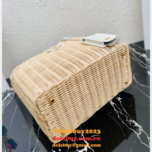 Top Quality Best prada Wicker and canvas tote bag