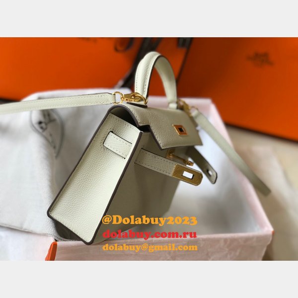 Replica Hermes Mini Kelly Handbag Epsom leather Off white