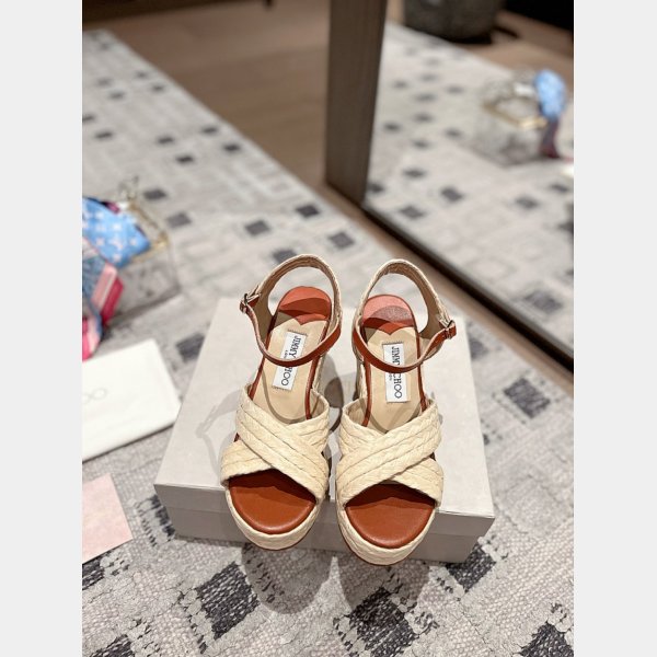 Dellena 95 Wedges Beige Perfect Jimmy Choo Replica Shoes