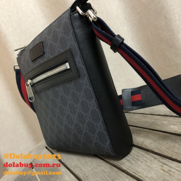 UK Gucci Fake Black GG Supreme Small Messenger 523599 Bag