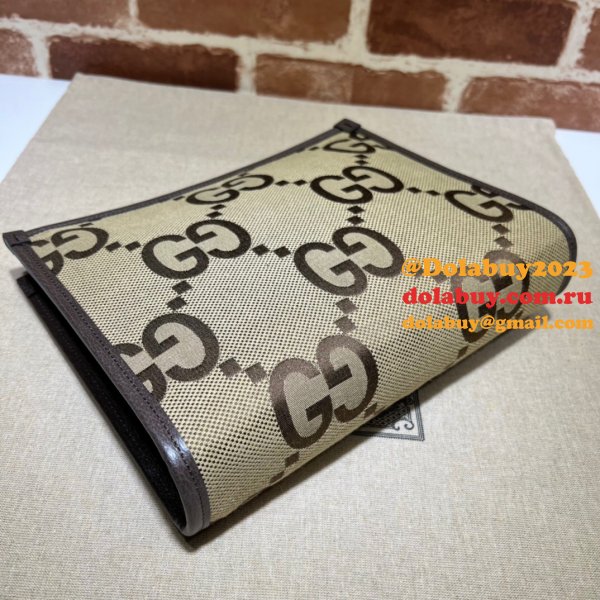 Gucci Replica 699318 Clutches Jumbo GG pouch camel ebony GG canvas