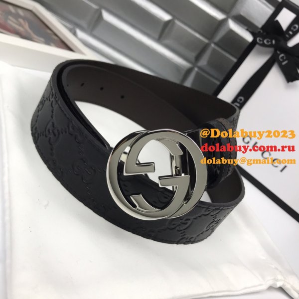 7 Star Gucci 37mm Replica Interlocking G-Buckle Leather black Belt