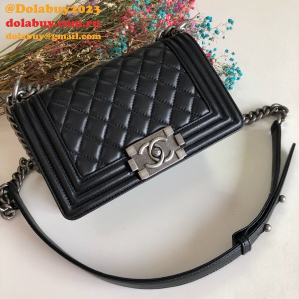 High Quality CC Le Boy Replica Best Black Bags lambksin 20cm