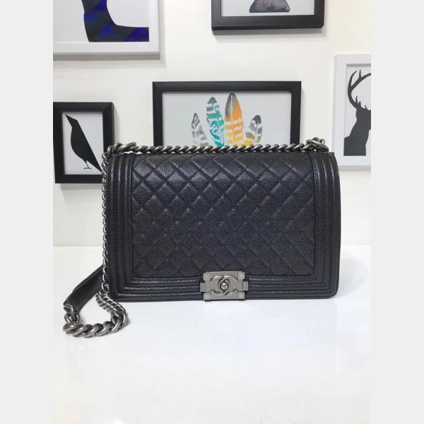 Top Quality CC Le Boy Cheap Mall Black Bags Caviar 28cm