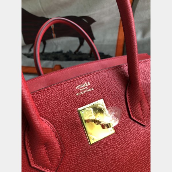 Hermes Birkin Epsom leather Handbags Red Golden