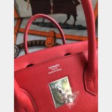 Hermes Birkin Epsom leather Handbags Red Silver