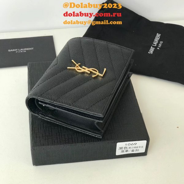 Fake YSL Saint Laurent Short MONOGRAM 459738 Black Wallet